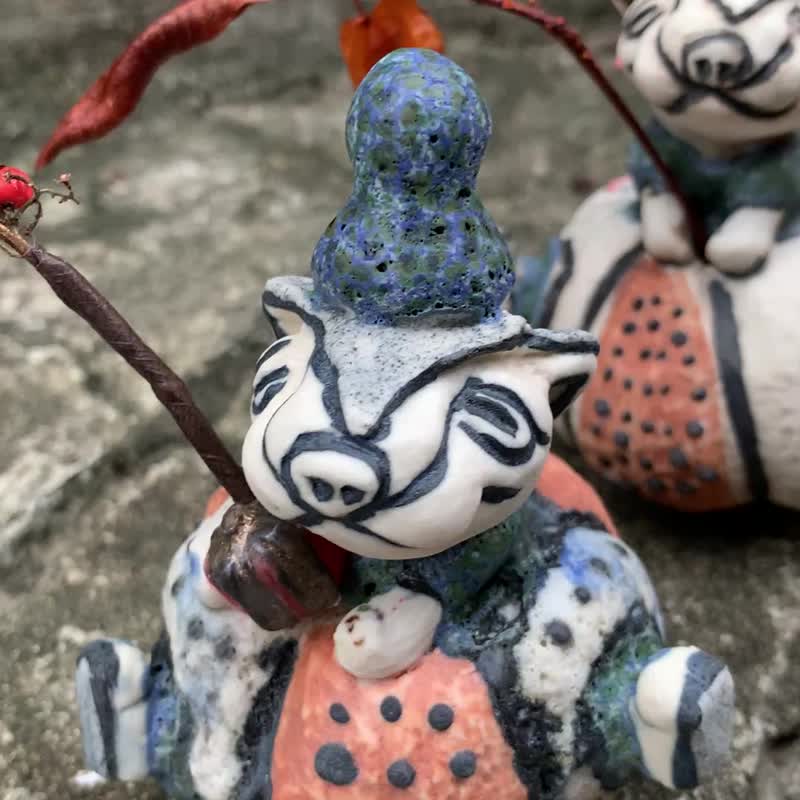 微笑狗狗陶瓷小花器/南瓜裝/乾燥花/公仔/瓷偶/療癒 - 公仔模型 - 陶 白色