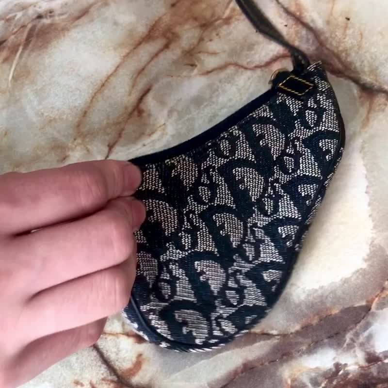 【 日本直送　名牌中古包 】Christian Dior クリスチャン ディオール トロッター コインケース ネイビー ジャガード サドル 7w26jh - 零錢包/小錢包 - 棉．麻 藍色
