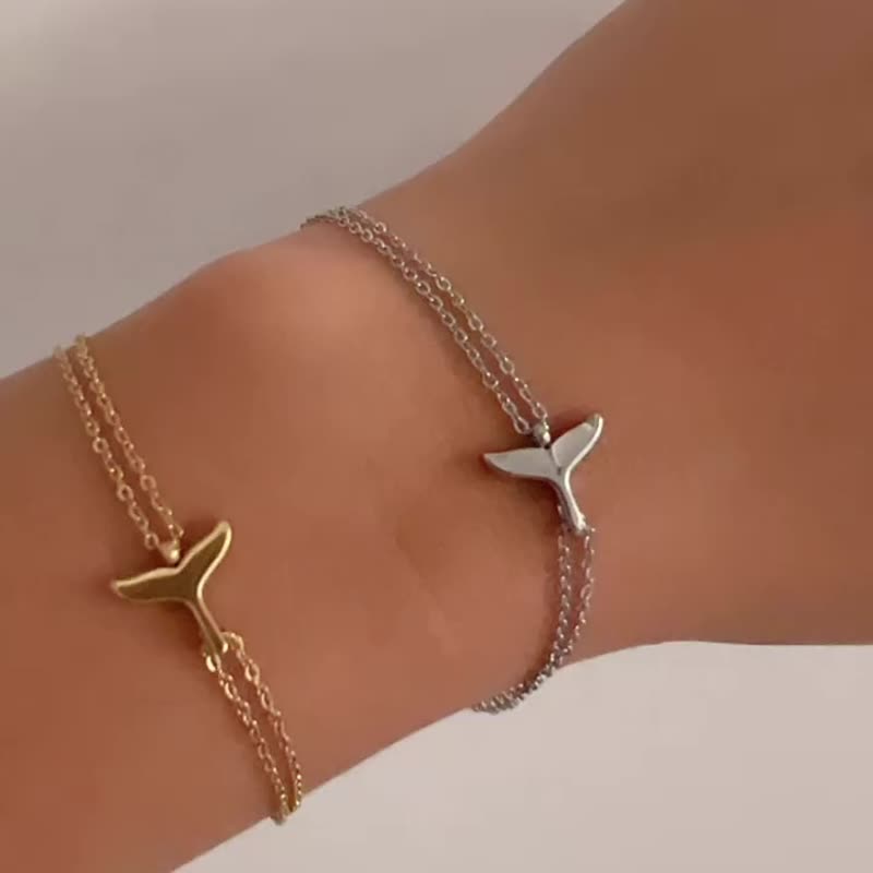 【Gift】Hope and good luck・Whale tail・Sterling silver bracelet - สร้อยข้อมือ - เงินแท้ สีเงิน