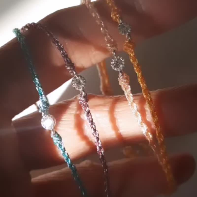 姊妹禮物 生日禮物 簡約 閃石 手工編織- 幸運手環 - 手鍊/手環 - 純銀 咖啡色