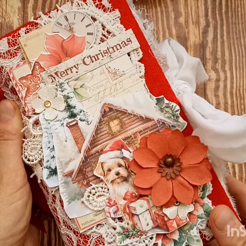 Christmas junk journal handmade December daily holiday journal for sale - Notebooks & Journals - Paper Red