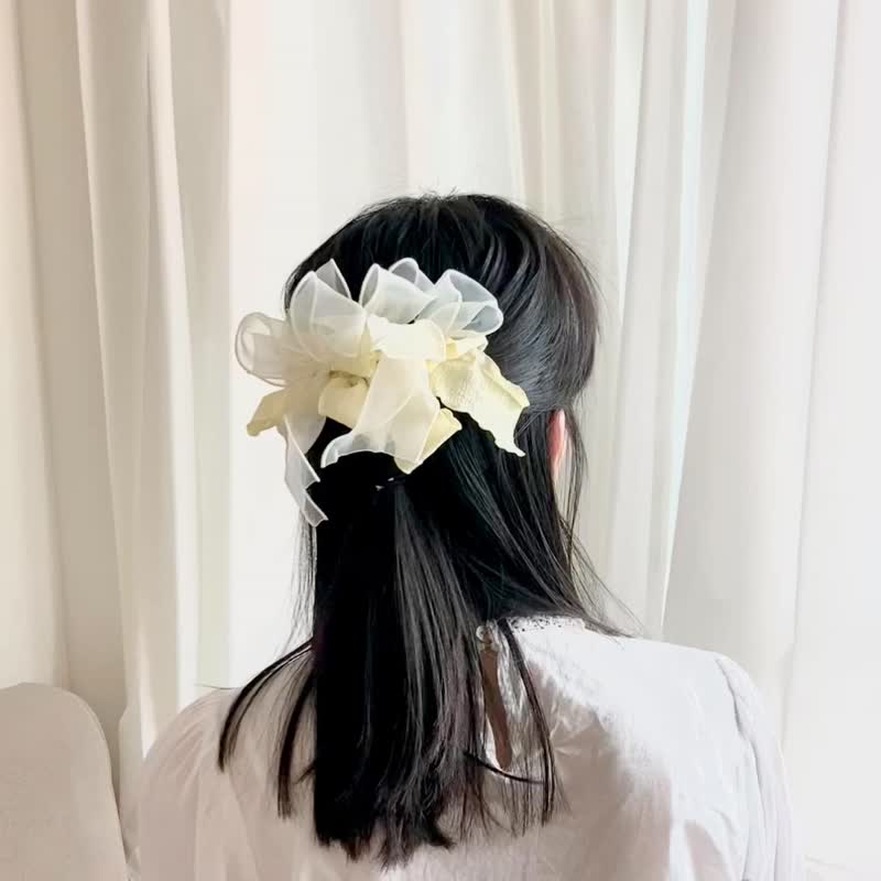 【原創 手工 】粉黃粉 白色 花型 一字夾 髮夾 - 髮夾/髮圈 - 其他人造纖維 黃色