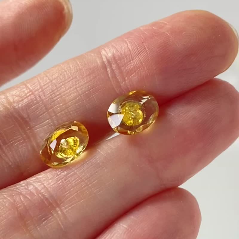 天然紅石榴石黃水晶原石耳環 - 耳環/耳夾 - 水晶 多色