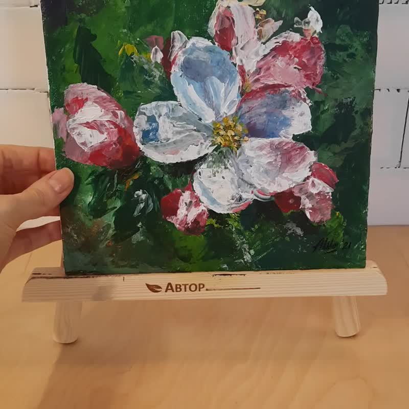 Blooming tree Original acrylic painting Apple flower Small painting Floral art - ตกแต่งผนัง - วัสดุอื่นๆ หลากหลายสี