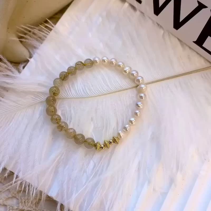 Ready-made gift box packaging [Warm Yang] Golden Blonde Crystal Natural Pearl Bracelet to attract wealth and help noble people - Bracelets - Crystal Yellow