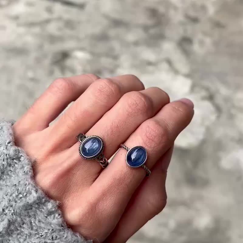 Xiyingyao 925 Silver blue crystal ring live adjustable handmade silver jewelry retro - General Rings - Crystal Silver