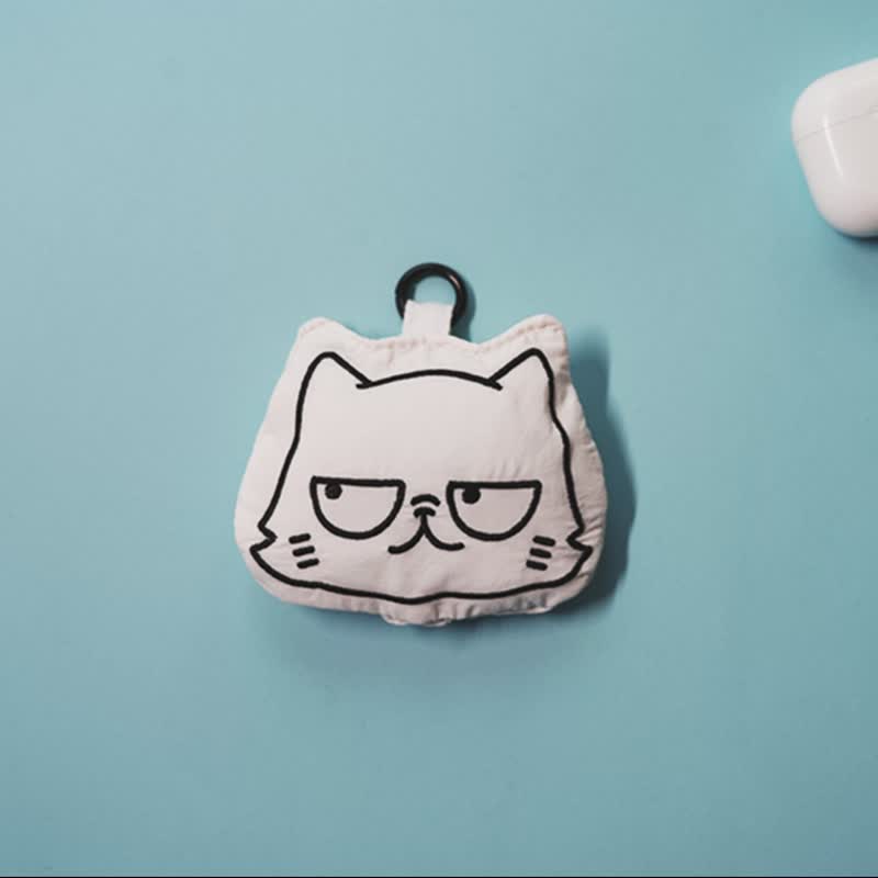 World-weary cat PUFFY AIRPODS headphone bag - Headphones & Earbuds Storage - Nylon White