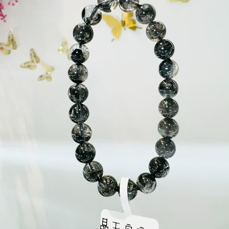 精品油墨晶透體黑武士黑閃靈8mm17.17g淨化消負能量防噩夢 - 手鍊/手環 - 水晶 黑色