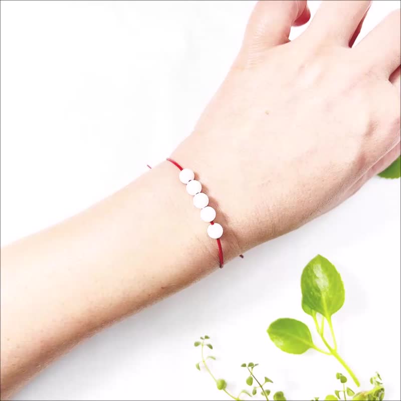 Shell Pearl June Lucky Leather Bracelet Quintuple Gems Blessing Red Cord - Bracelets - Gemstone Red