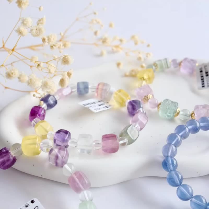 Amelia Jewelry丨Light Worker丨Natural Stone Bracelet丨Blue Stone丨Rainbow Aura - Bracelets - Crystal Multicolor