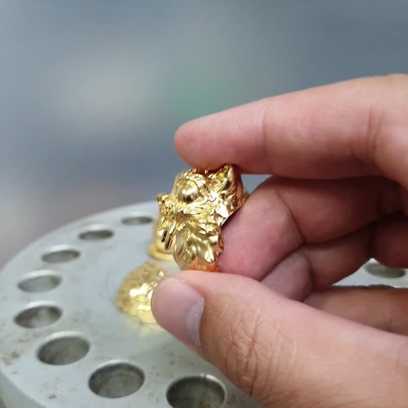 大貓虎爺 大眼觀四方  黃金銅  辦公室 店家 招財納福 擺件 - 其他 - 銅/黃銅 金色
