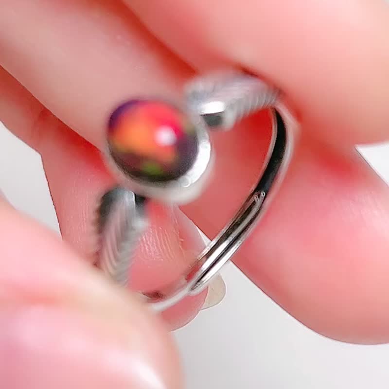 Detailed Feather Meteor Beam Black Opal Ring/Opal/925 Sterling Silver/Opal - General Rings - Gemstone Red