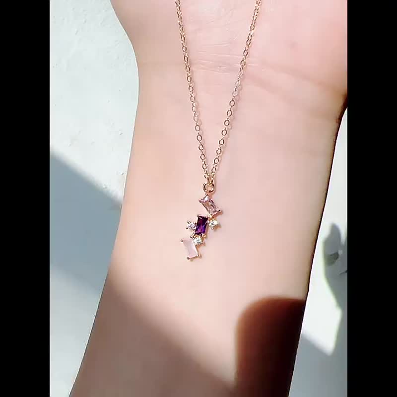 Hi Onion原創莫奈睡蓮 粉紫配色項鏈小眾復古高級夏天彩色鎖骨鏈 - 耳環/耳夾/耳骨夾 - 其他材質 多色