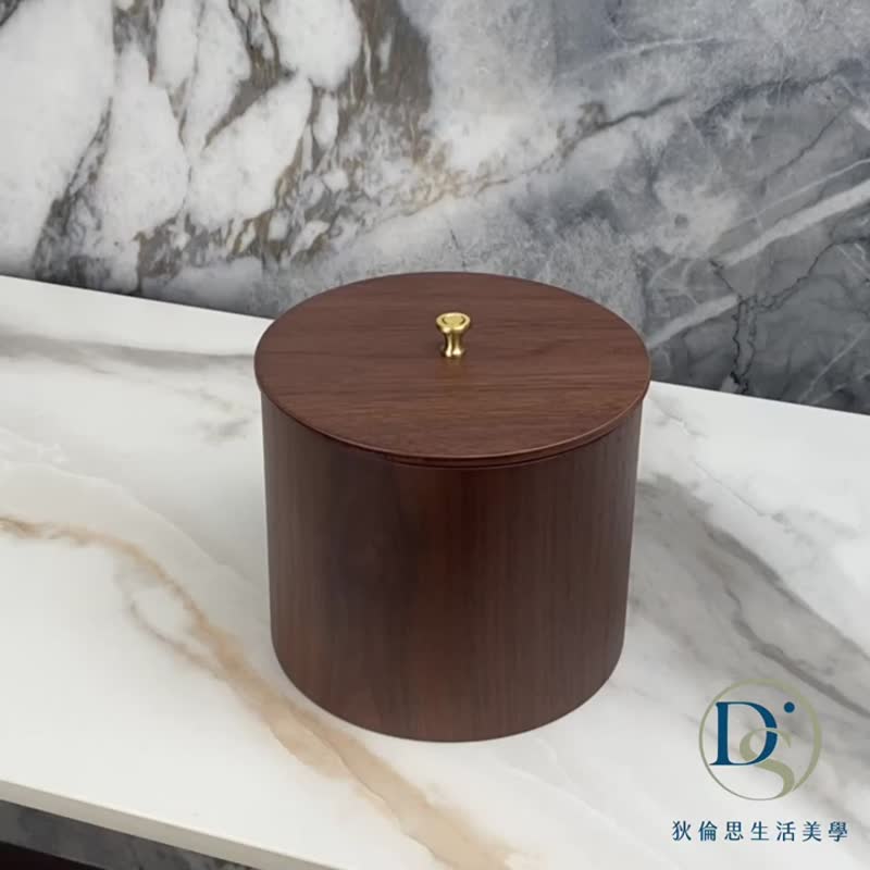 Solid wood black walnut table with a desktop trash can with small handle 3 liters simple texture flip cover - ถังขยะ - ไม้ สีนำ้ตาล