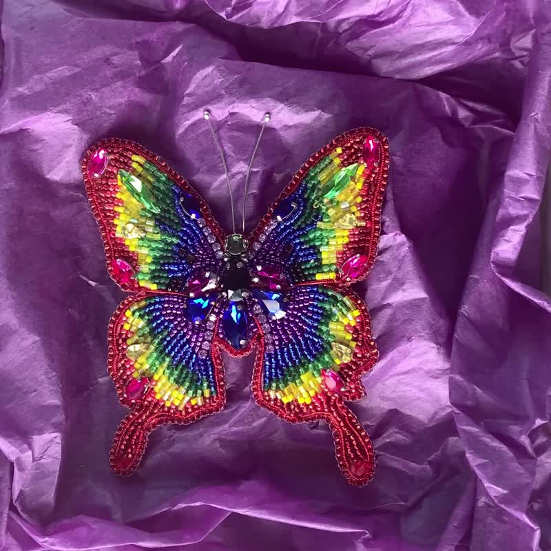 butterfly brooch ,beaded brooch,Brooch embroidered,brooch bead pin,gift - Brooches - Colored Glass Multicolor