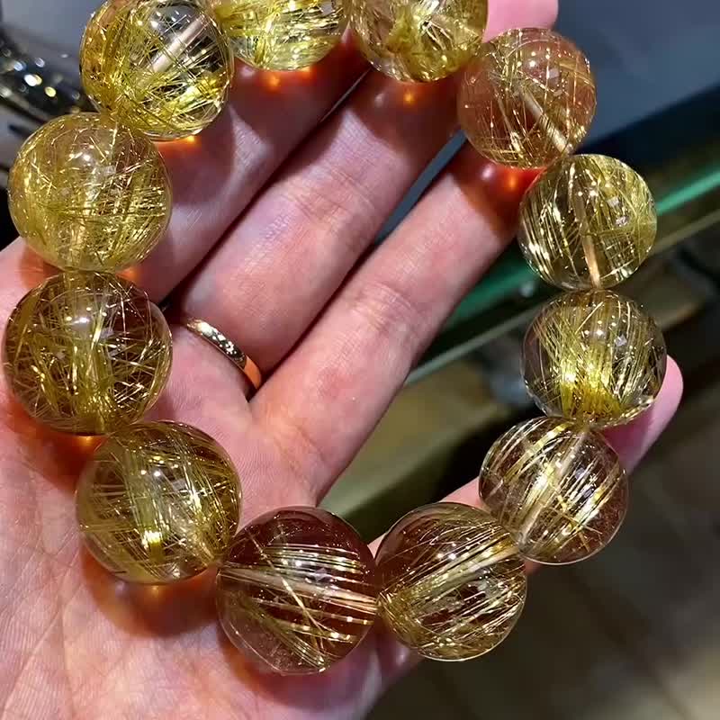 收藏頂級天然鈦晶珠徑20mm霸氣男士手串 晶體干淨 板鈦貓眼效應強 - 手鍊/手環 - 水晶 