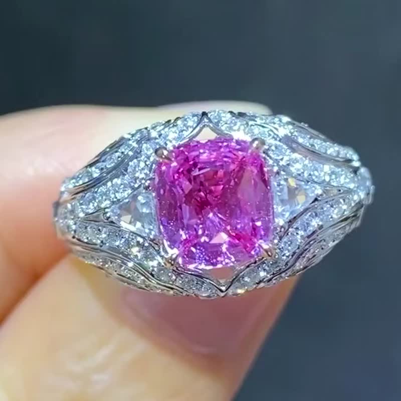 Unfired padparadscha ring 2.05 carat - ต่างหู - เครื่องเพชรพลอย 