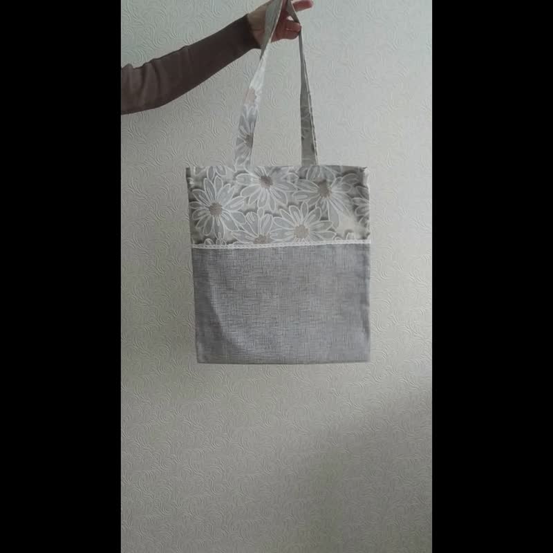 Strong reusable grey tote bag, cotton canvas bag chamomile - 手提包/手提袋 - 棉．麻 銀色