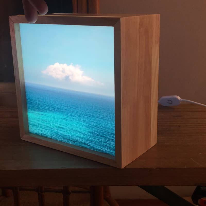 【Customized / double-sided solid wood light box】. Signature light box. Exclusive for stalls. Dimmable. - Customized Portraits - Wood Brown