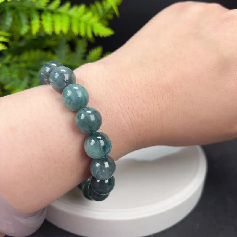 Fine natural green blue crystal bracelet icy and transparent cat's eye blue crystal bracelet single circle beaded temperament female 12mm - Bracelets - Gemstone 