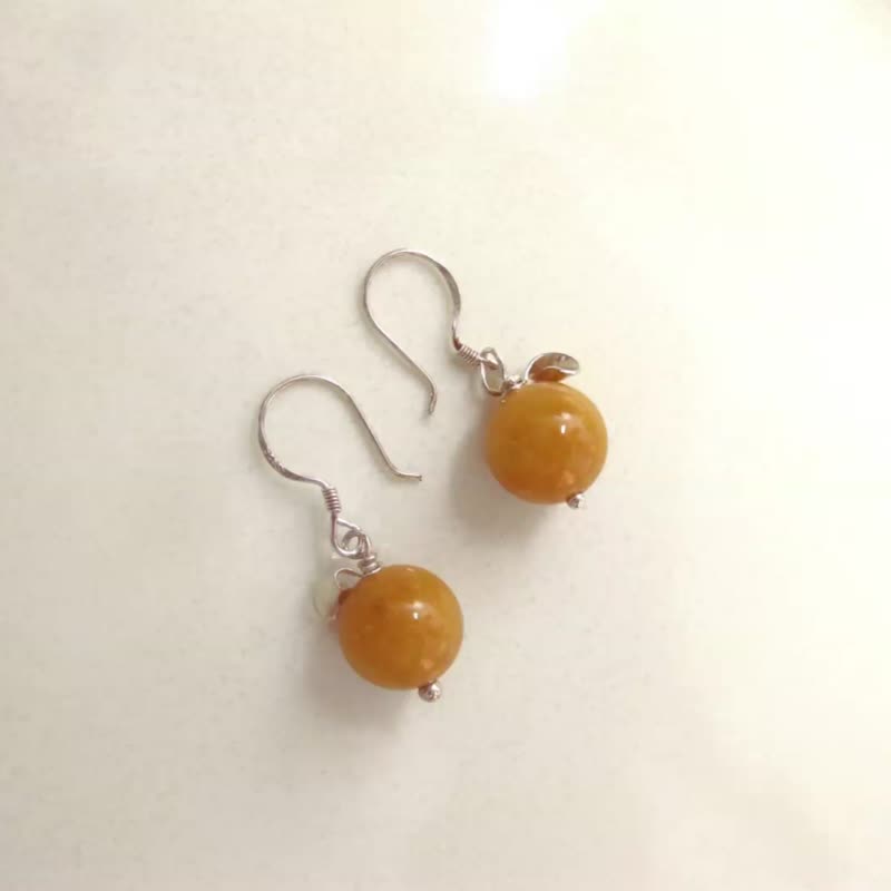 Sterling silver design earrings topaz+925 Silver(ear hook)/little orange is so lucky - ต่างหู - หยก สีส้ม