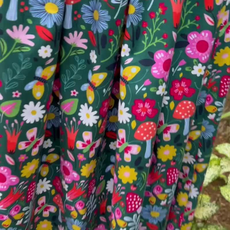 【受注制作】Cute Mushroom skirt green / Free size / USA fabric / 日本製 - 裙子/長裙 - 棉．麻 綠色