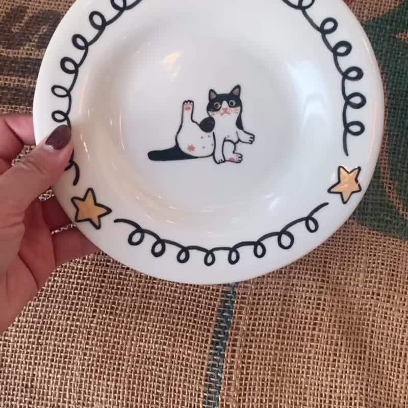 賓士貓舔舔瓷盤 - 盤子/餐盤/盤架 - 瓷 