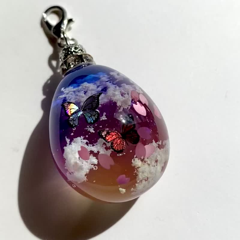 雲レジン　てふてふ乱舞　黄昏時　空たまご1 オススメの紐ペンダント - 項鍊 - 樹脂 多色