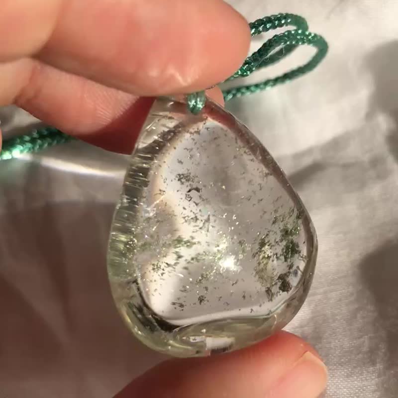 巴西星光蟲型翠綠幽靈水晶吊咀 原石 水晶 擺設 phantom quartz - 項鍊 - 水晶 綠色