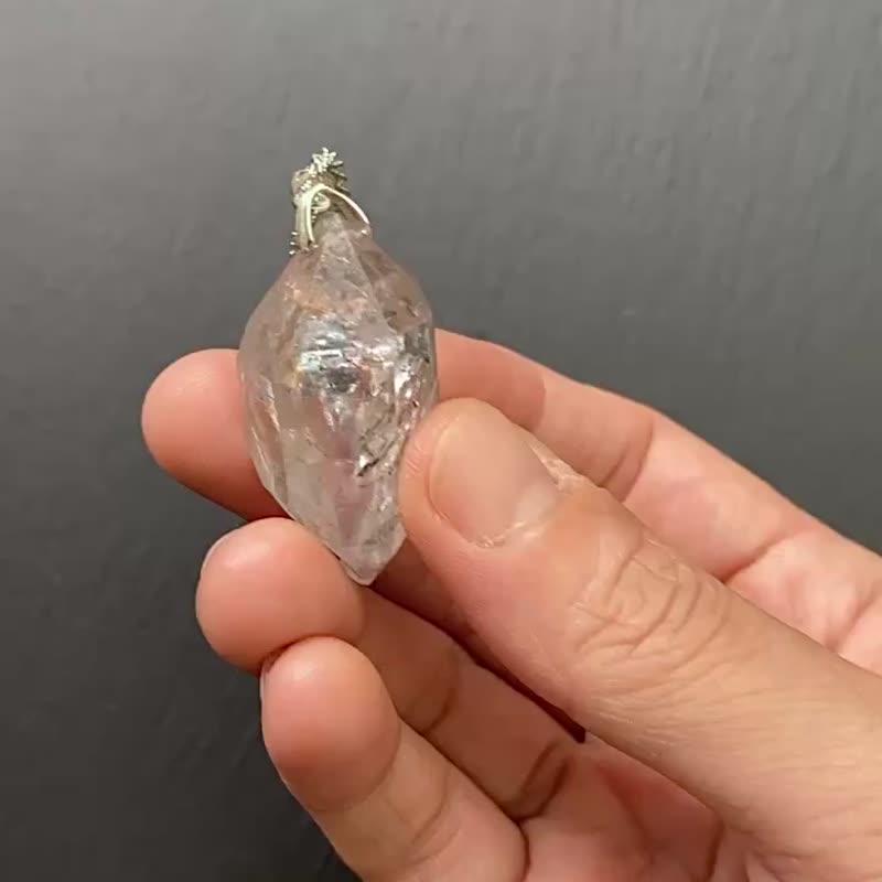 能量原石-天然雙尖彩虹光閃靈鑽高頻率原石925鈦鋼滿天星項鍊 - 長項鍊 - 水晶 多色