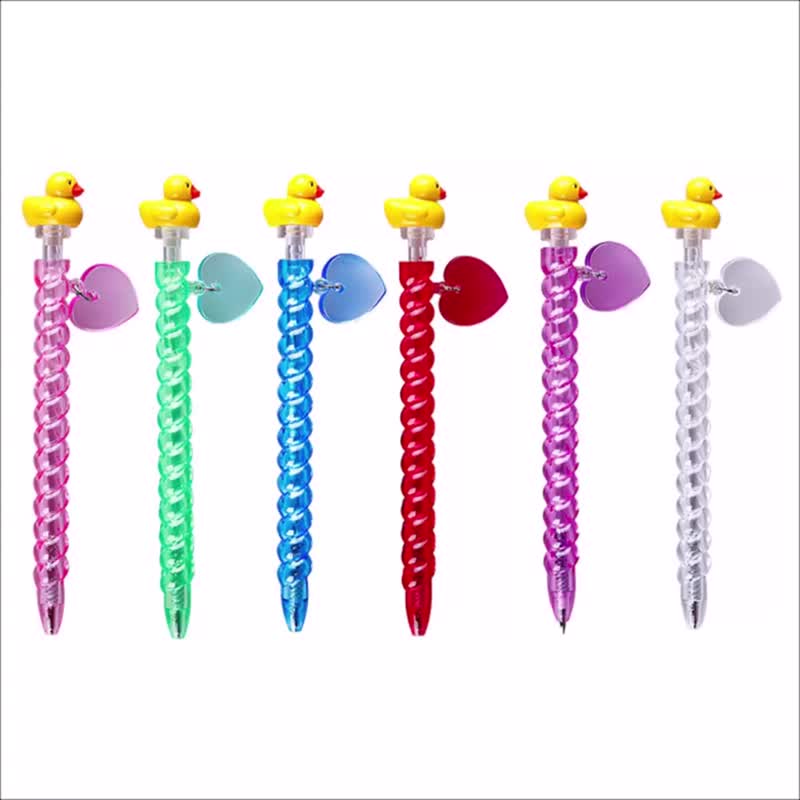 Yellow Duck Character Mechanical Ballpoint Pens with Love Heart Charm Lot of 6 - Ballpoint & Gel Pens - Other Materials Multicolor