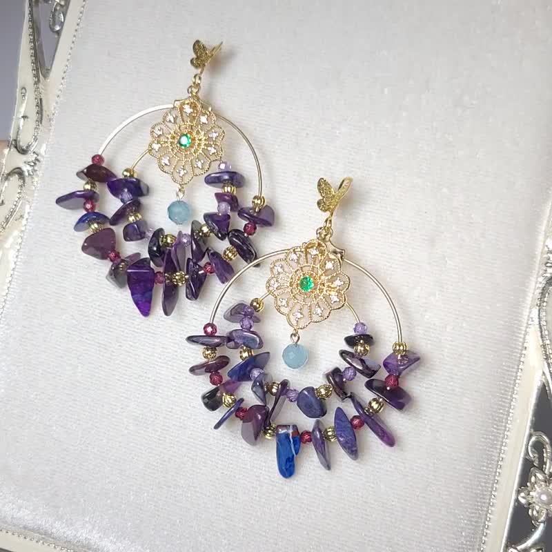 Natural Shu come amethyst Stone aquamarine big red big purple rich big earrings single product - Earrings & Clip-ons - Gemstone Purple
