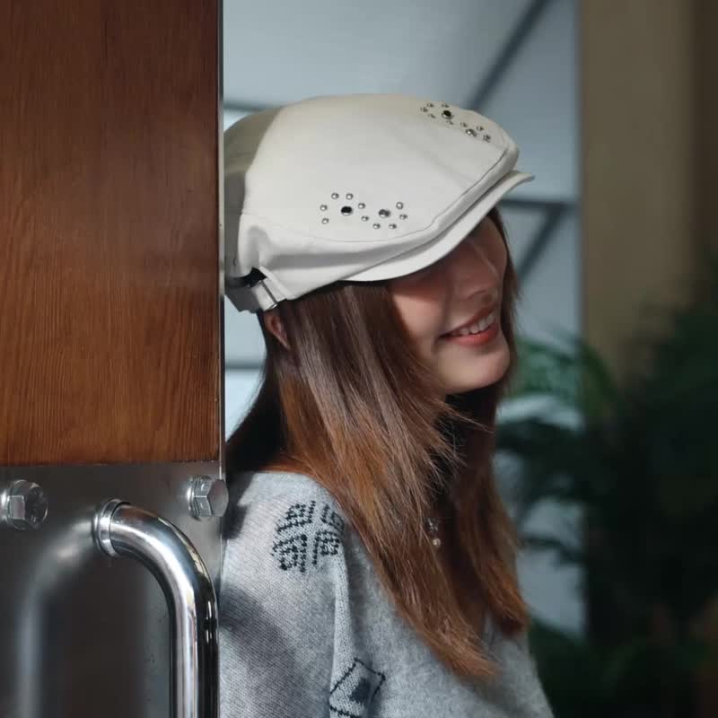 水鑽鉚釘前進帽 復古帽 小偷帽 偵探帽 英倫帽 戶外必備 露營 - 帽子 - 棉．麻 黑色