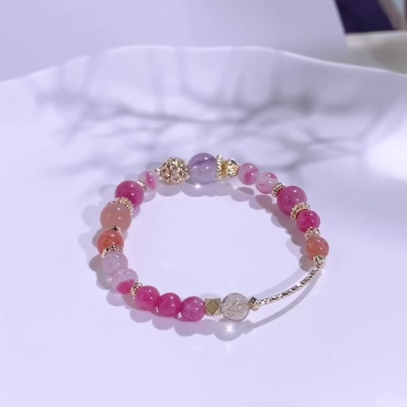 Sakura Rain Stone|Rhodonite|Sakura Rain|Purple Rabbit Hair|Blonde Crystal| Stone|A2402 - Bracelets - Crystal Pink