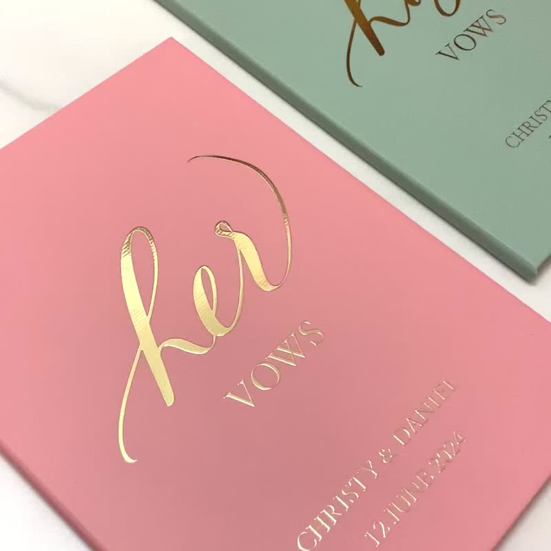 [Customized] A set of HER & HIS VOWS BOOK with customized colors - ID & Badge Holders - Paper Pink