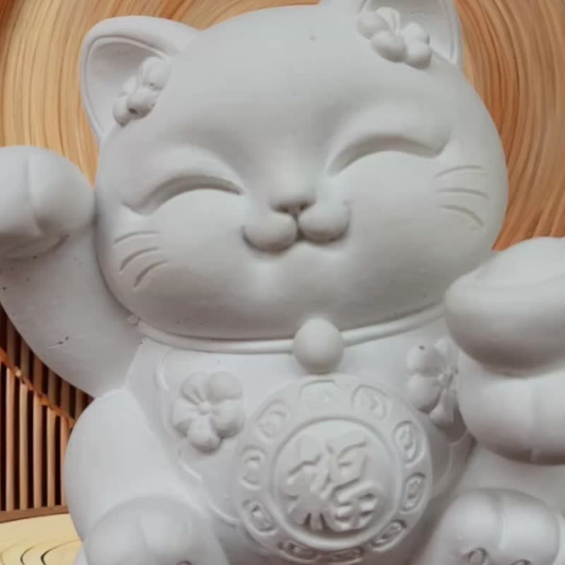 福圓 招財喵 擴香石珪藻土公仔 禪風居家香氛擺件 - 香氛/精油/擴香 - 環保材質 黑色