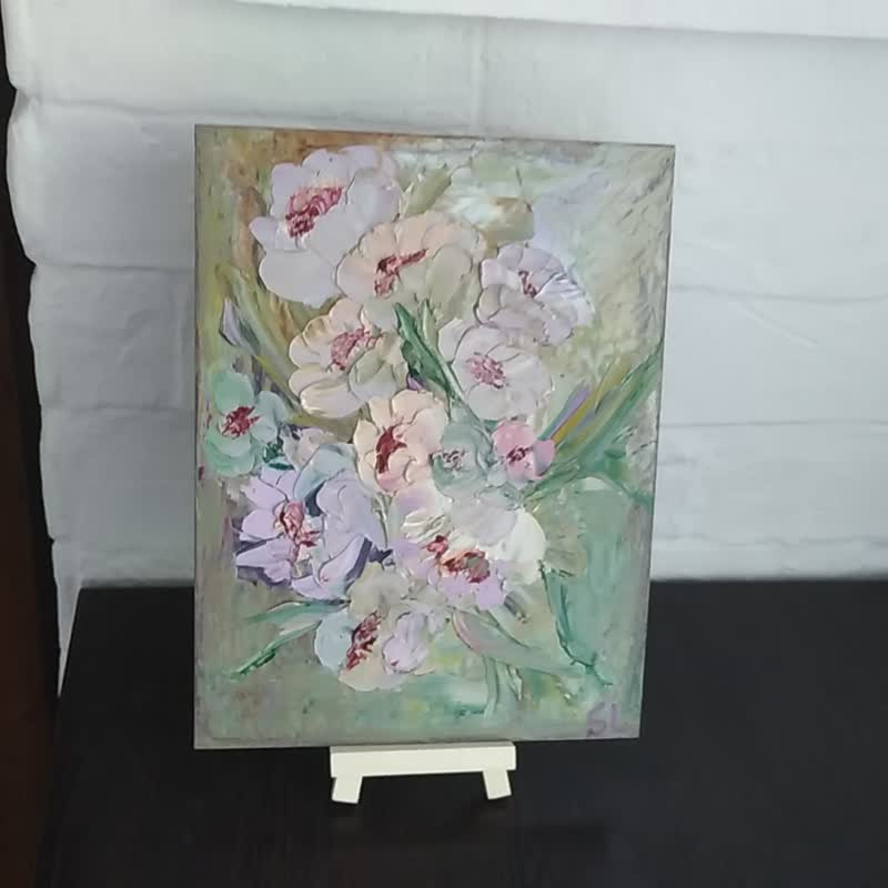 rosehip oil painting rosehip flowers original art impasto art handmade wallart - โปสเตอร์ - วัสดุอื่นๆ หลากหลายสี