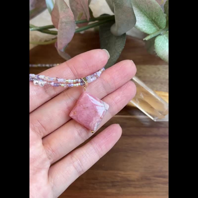 紅紋石 玻璃米珠x天然石 珠珠鎖骨鏈 - 項鍊 - 水晶 紫色