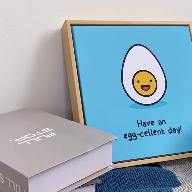 完美的一天  -雞蛋掛畫/水煮蛋正能量/可愛小品/趣味諧音畫作佈置 - 海報/掛畫/掛布 - 棉．麻 藍色