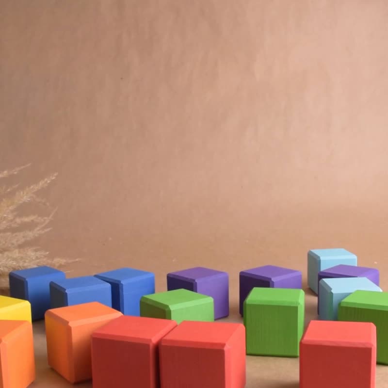 Wooden Rainbow Blocks Square Cubes Set Building Montessori Educational Toy - 寶寶/兒童玩具/玩偶 - 木頭 多色