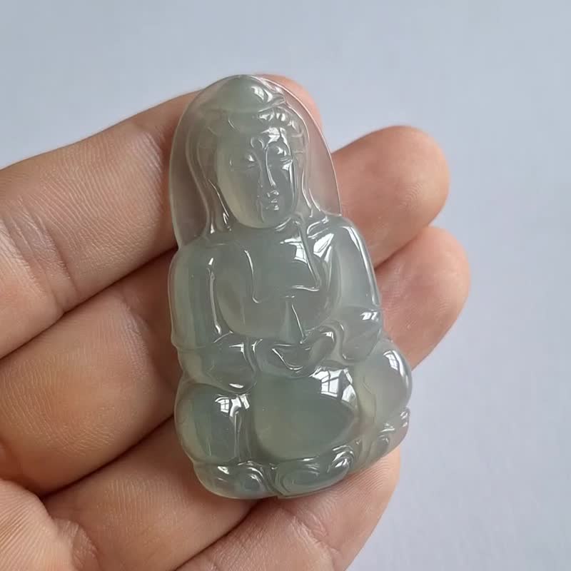 冰種正裝觀音吊墜 | 天然緬甸A貨翡翠 | 玉墜吊咀 - 項鍊 - 玉石 