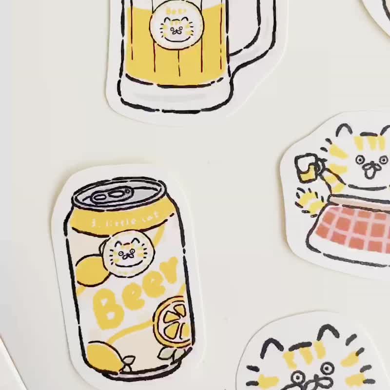 啤酒喵咪貼紙包 - 貼紙 - 紙 黃色