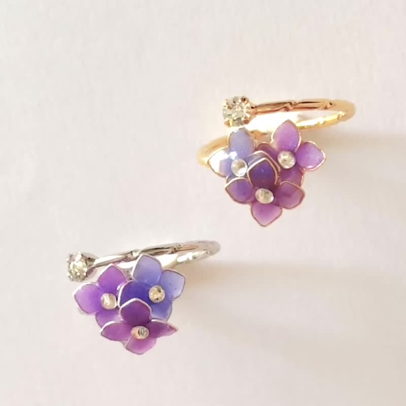 温度で色が変わる　ミニミニ紫陽花　フリーサイズ　リング　ディップフラワー - 戒指 - 樹脂 紫色