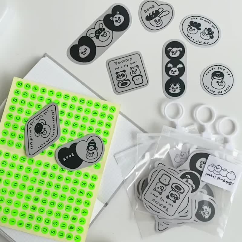 開心動物園-相親相愛銀色貼紙包/手帳貼紙 - 貼紙 - 紙 銀色