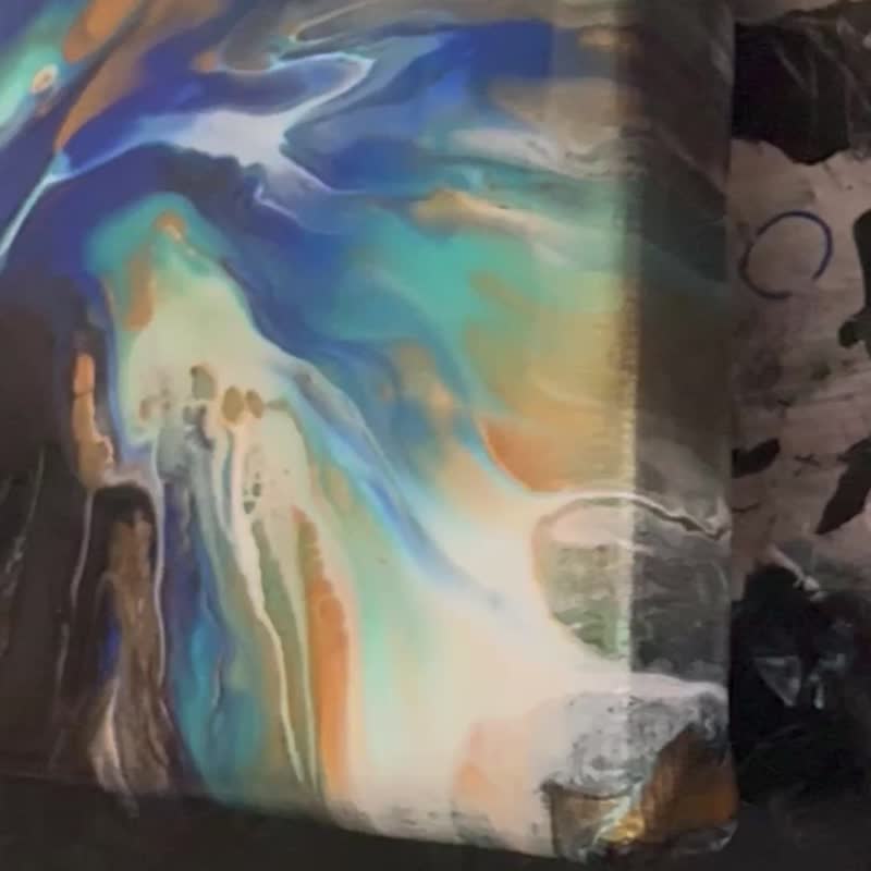 15x15 cm流體藝術 • 擺佈畫作 • 抽象原創丙烯酸畫擺佈畫作 - 海報/掛畫/掛布 - 棉．麻 黑色