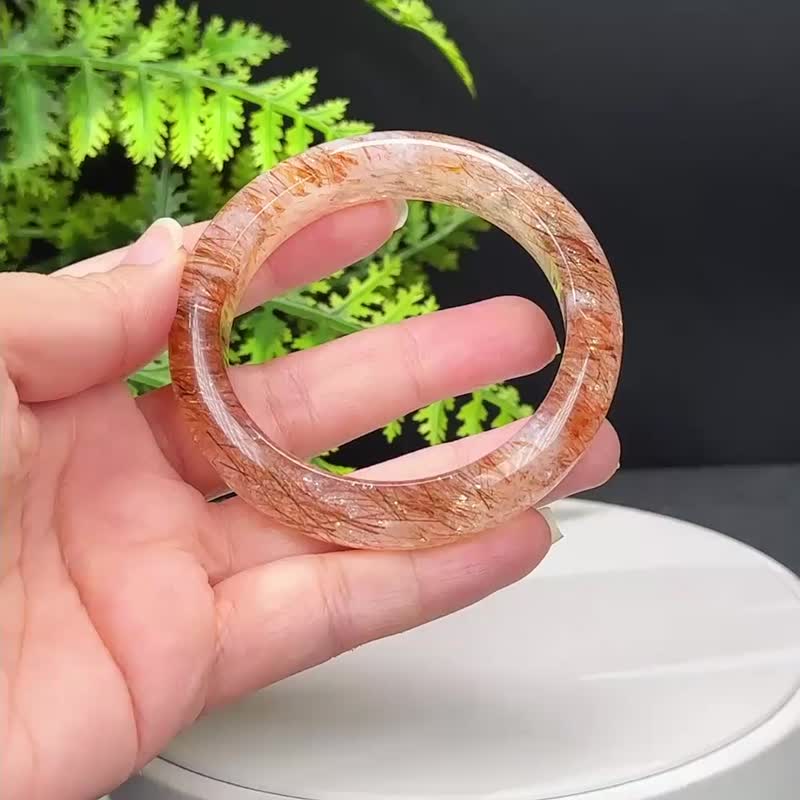 高品質 黑金超七水晶手鐲 56MM 冰透星光閃片石英手環 信心貴人運 - 手鍊/手環 - 水晶 