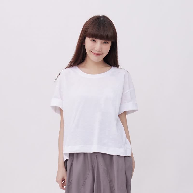 Bamboo Slub Cotton Drop Shoulder Top - เสื้อยืดผู้หญิง - ไนลอน ขาว