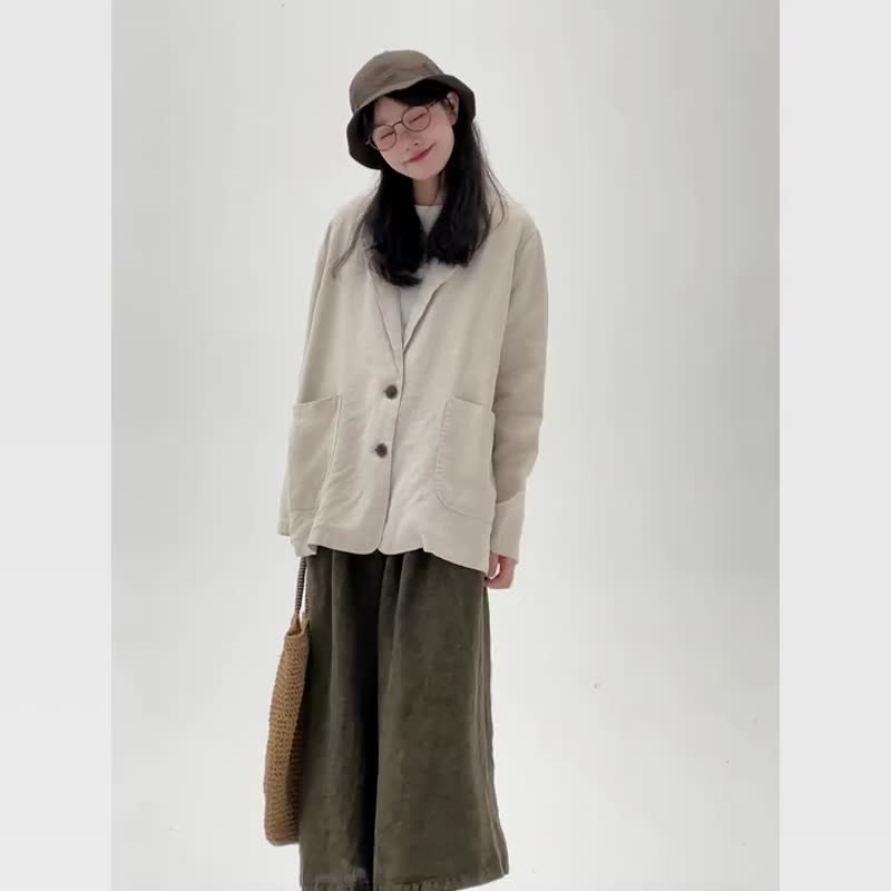 Linen/Brown Linen Linen Suit Literary Casual Versatile Temperament Textured Jacket One Size - Women's Blazers & Trench Coats - Cotton & Hemp Khaki