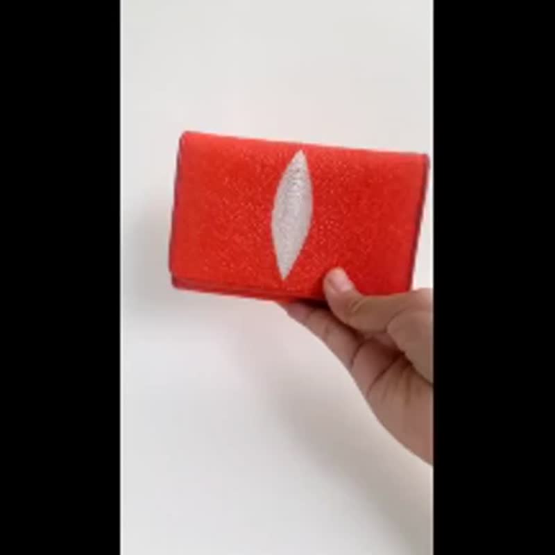 Women's Trfold wallet Orange Genuine Stingray Leather 1-eye Card Coin Small New - 錢包/皮夾/長短夾 - 真皮 多色