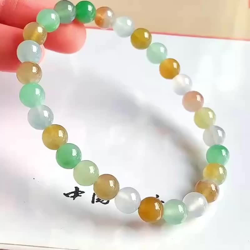 天然翡翠 緬甸 A玉 玉珠 玉鏈 手鏈 • 冰種馬卡龍翡翠手串 - 手鍊/手環 - 玉石 多色